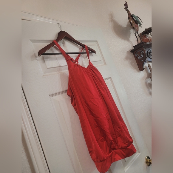 NWOT Lane Bryant Cacique Red Shimmer No Wire Blouson Tankini Size 14 - Picture 4 of 6